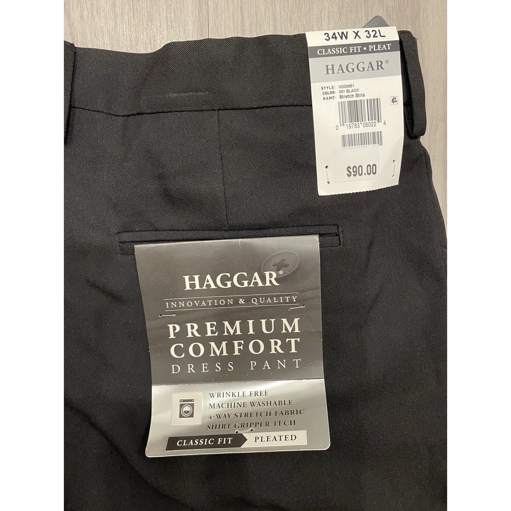 Haggar Clothing Men's Dress Pants Black Classic Fit Pleated Front Sz 34X32 $90‎ - Picture 3 of 7